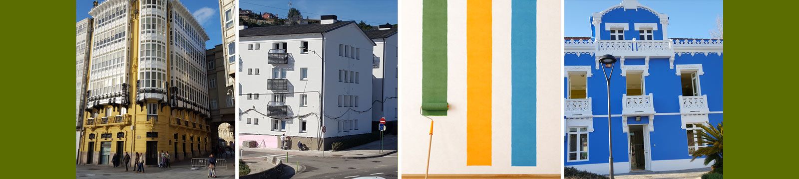 Collage con imagenes de fachadas rehabilitadas en A Coruña. Pintor en A Coruña